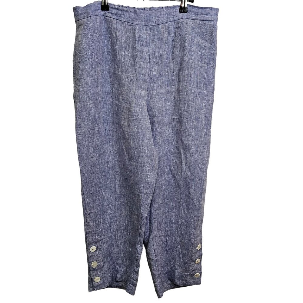 Chico's Womens Linen Pants Size 1 Light Blue Side Button Accents Elastic Waist